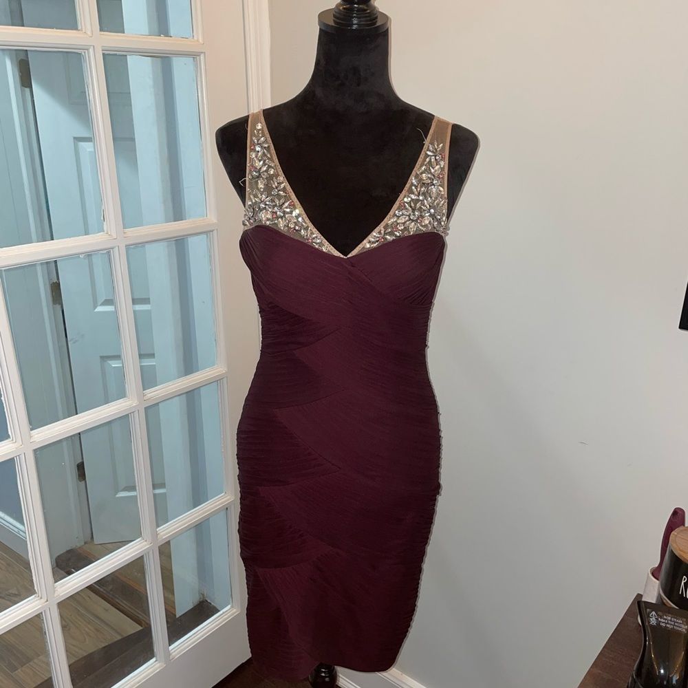 Adrianna Papell Plum Bodycon Dress with Embellished Straps